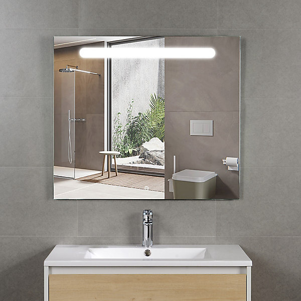 Pack Meuble prémonté 80 blanc effet bois-Vasque résine-Robinet chromé-Miroir RIMA - bain-bain