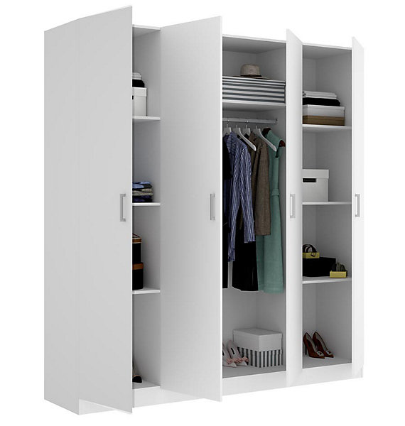 Armoire placard meuble de rangement coloris blanc - Longueur 200 x Profondeur 52 x Hauteur 215 cm