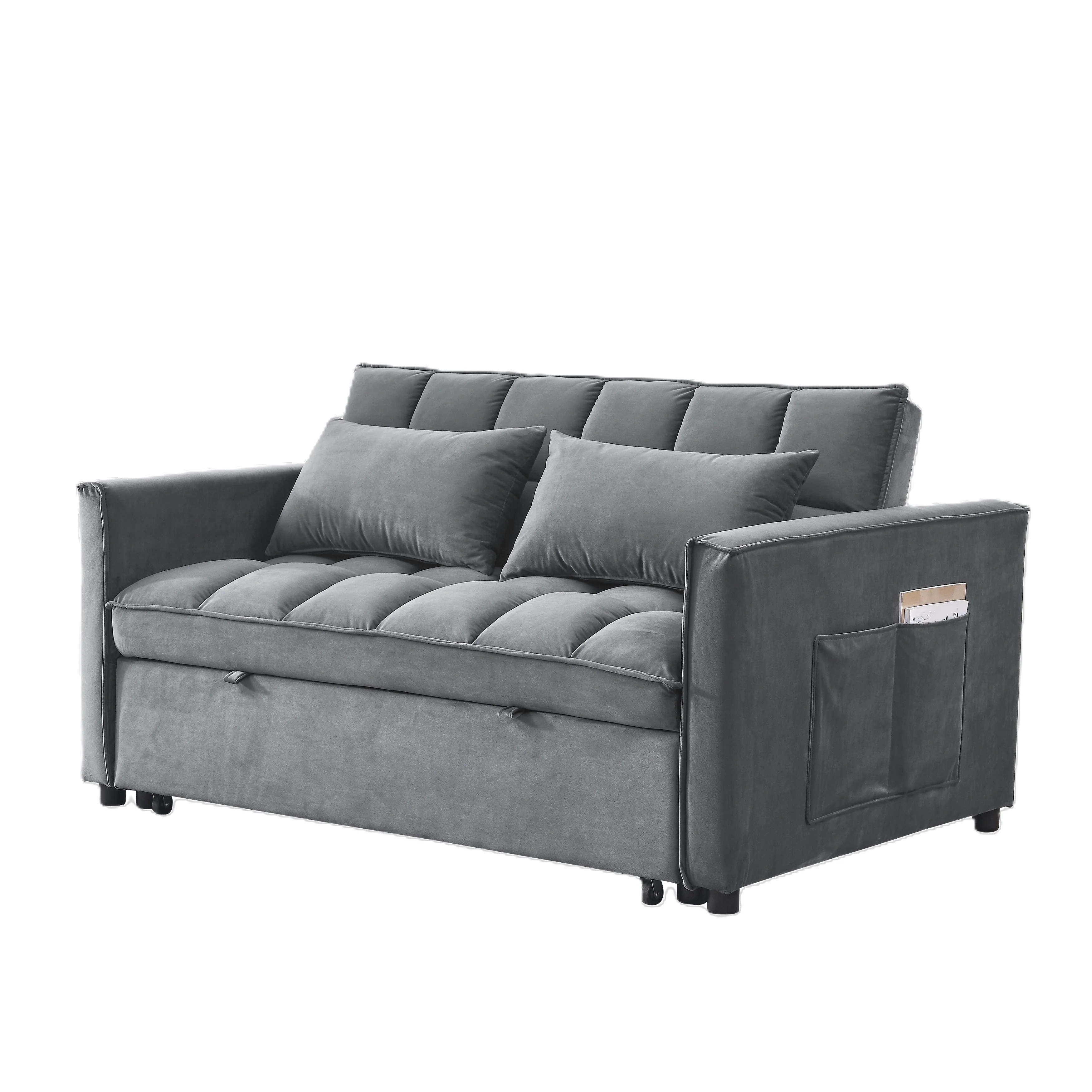 54 Velvet 2-Seater Sofa Bed with Storage Armrests
