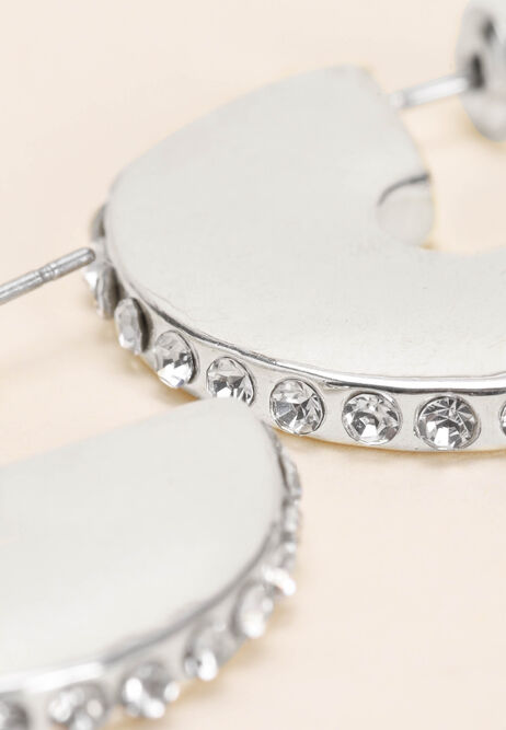 Womens Silver Diamante Edge Hoop Earrings