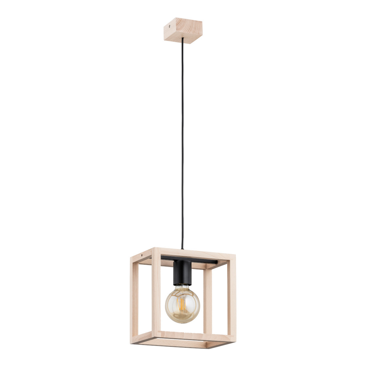 Lampa wisząca PAKO jasne drewno-czarna 1xE27x15W wym:100x23x23cm IP20 Alfa