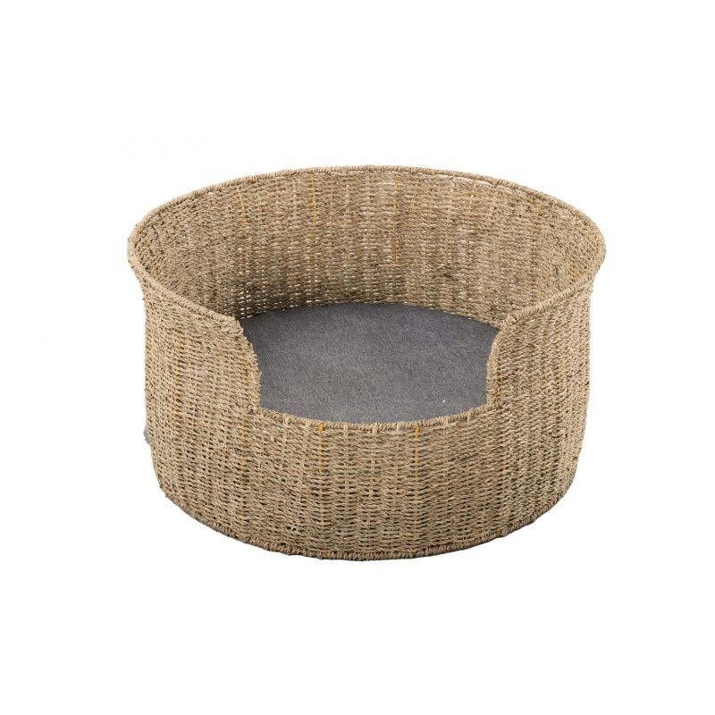EOS - Panier rond pour chien et chat en jonc de mer coussin gris