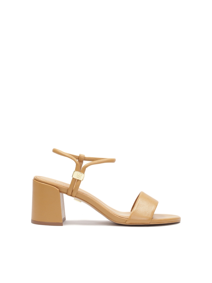 Sandals with a wide heel and original fastening
