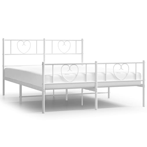 NNEVL Metal Bed Frame with Headboard and Footboard White 150x200 cm