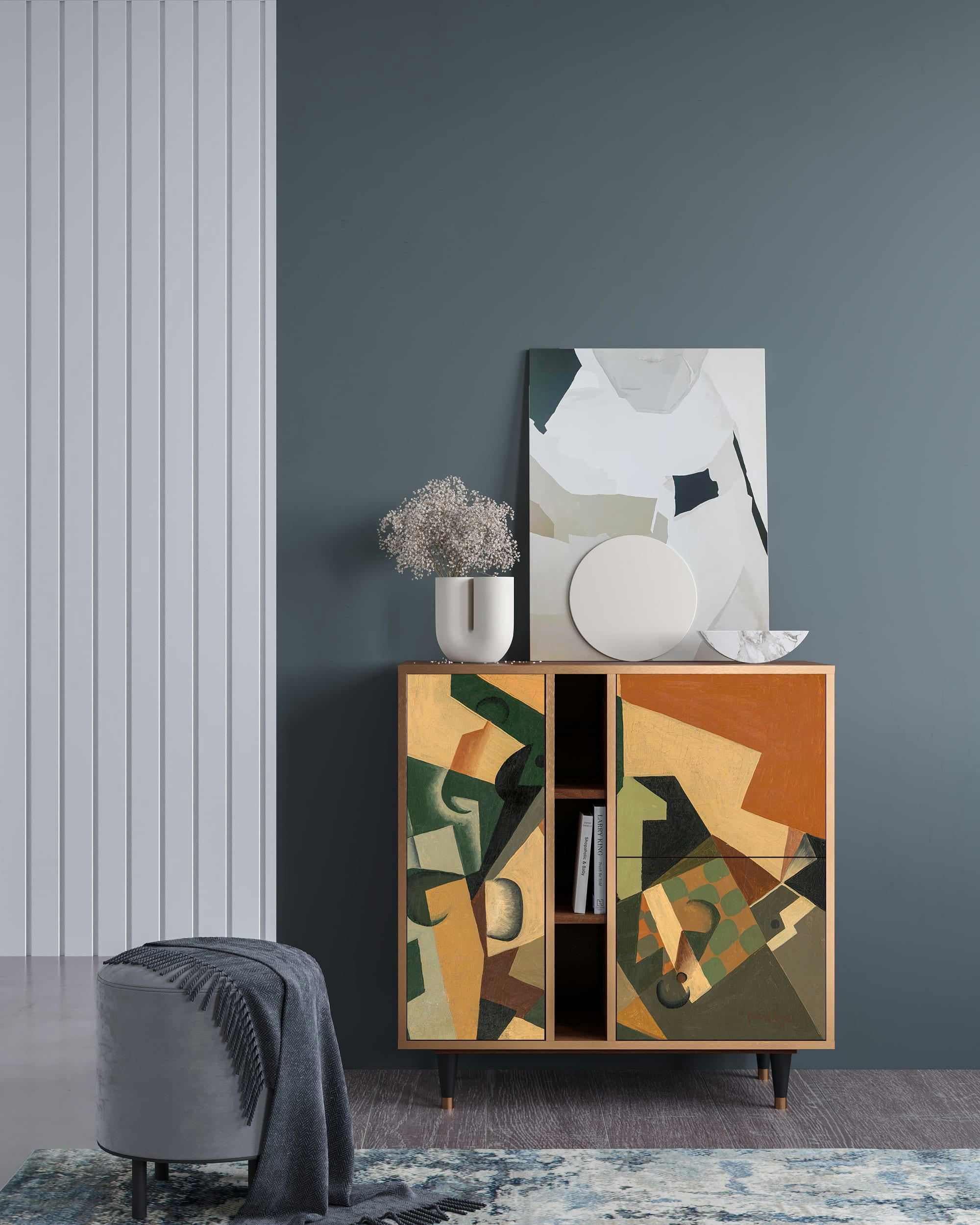 GLASS AND CHECKERBOARD BY JUAN GRIS - Buffet  multicolore 3 portes L 94 cm