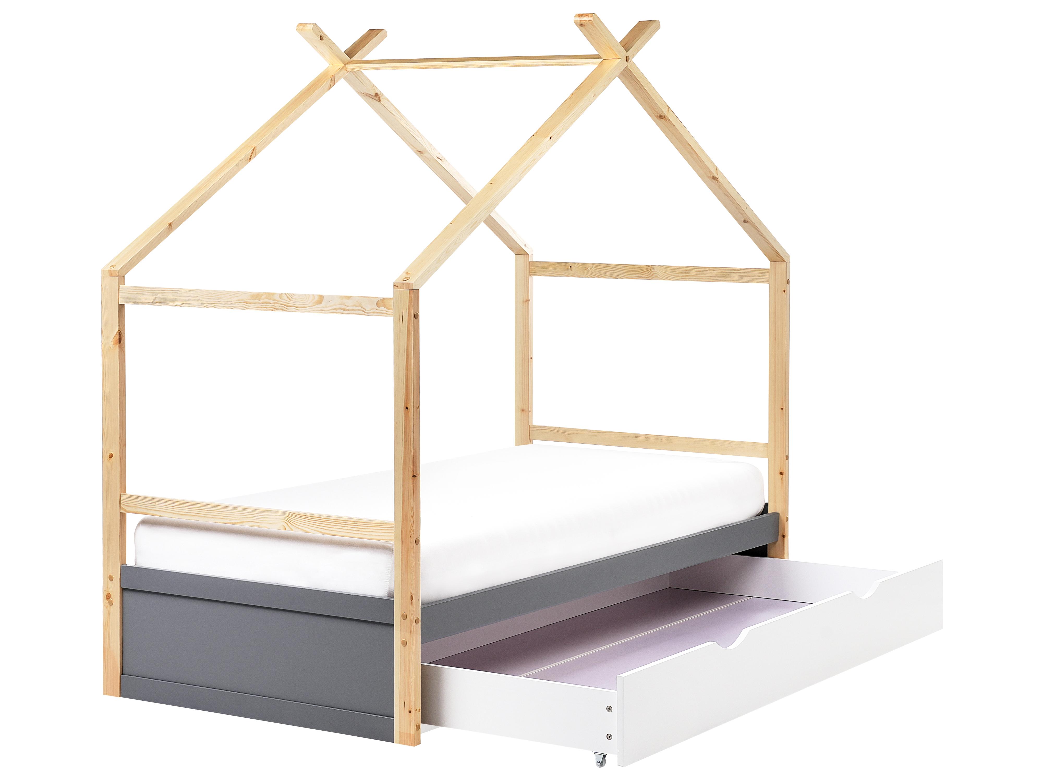 Kids Bed House Pine Wood ORGEVAL 90 x 200 cm (EU Single) with Storage Grey