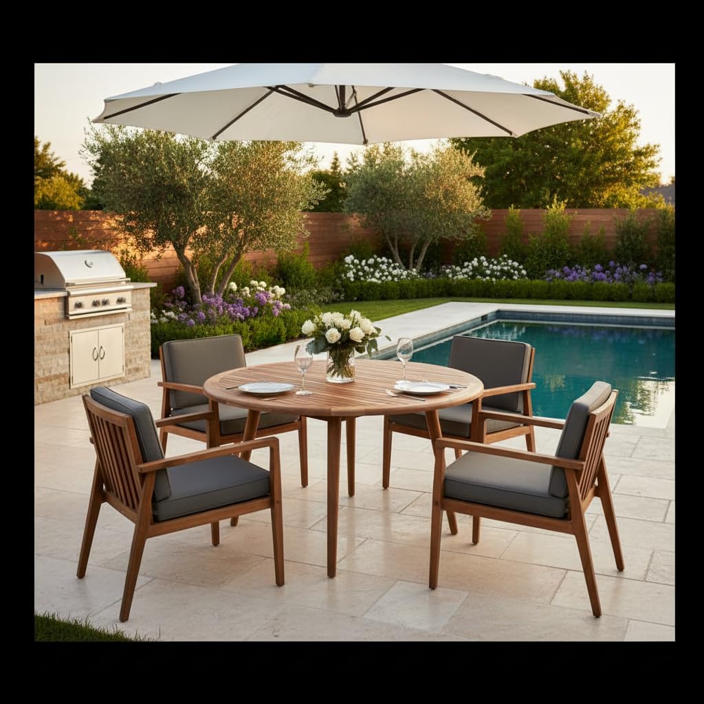 EcoDecors Mid-Century Modern Decor Round Wood Dining Table 36 Inch Wide Natural Teak Modern Round Dining Table in Natural Color Finish for Indoors and Outdoors