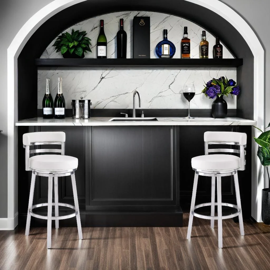 Madrid White Faux Leather and Stainless Steel Swivel Counter/Bar Stool