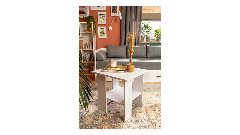 Stolik kwadratowy Nepo Plus 55 cm z półką biały