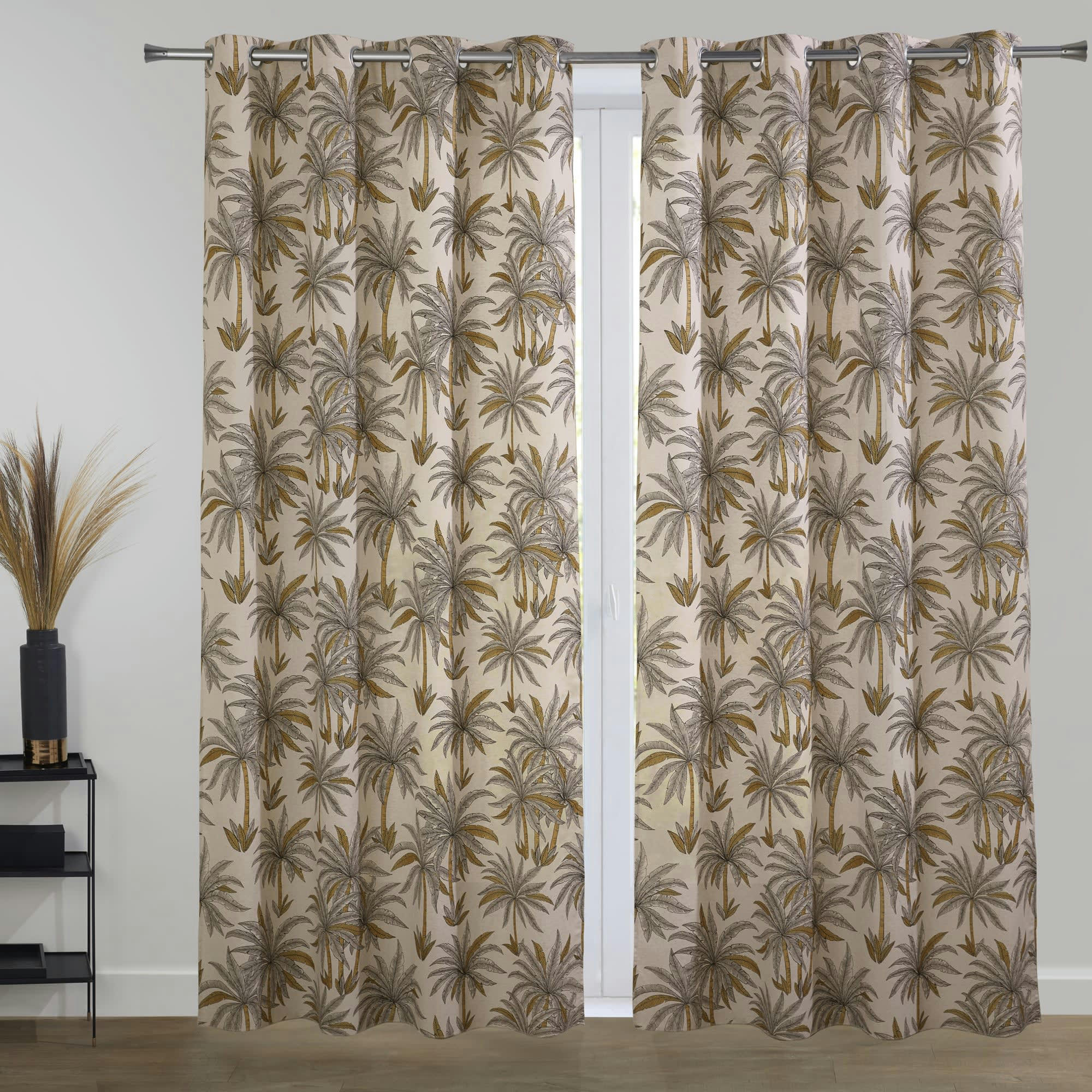 GOLDEN PALM - Rideau à l'unité monté sur œillet en coton beige 135x180