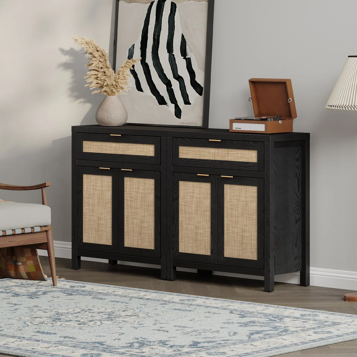 SICOTAS Farmhouse Sideboard Buffet Cabinet Set of 2 with Drawer - N/A