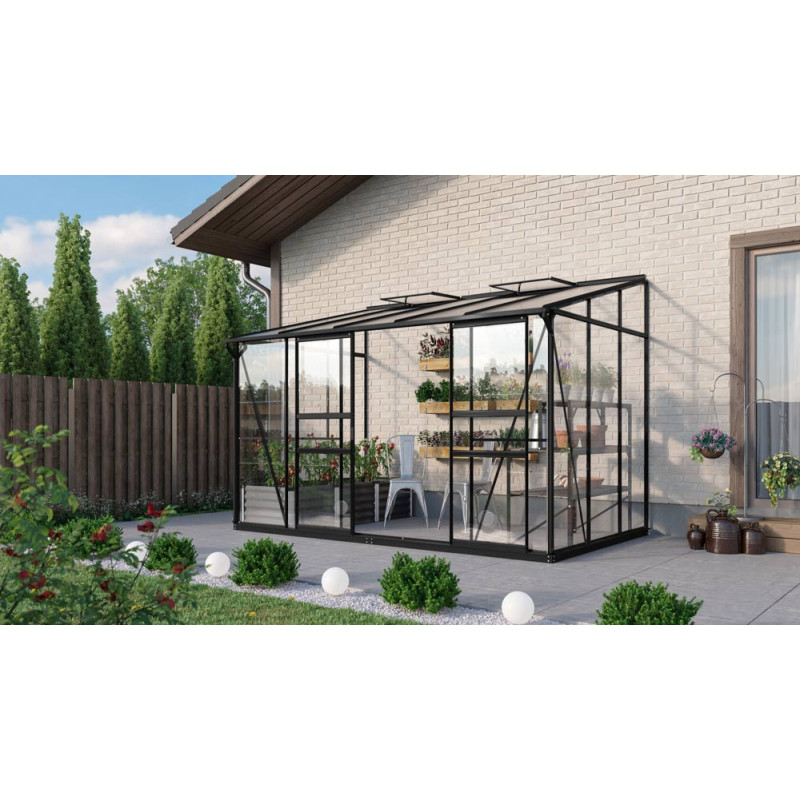 Serre adossée en verre Osiris noire 6,5 m² VITAVIA