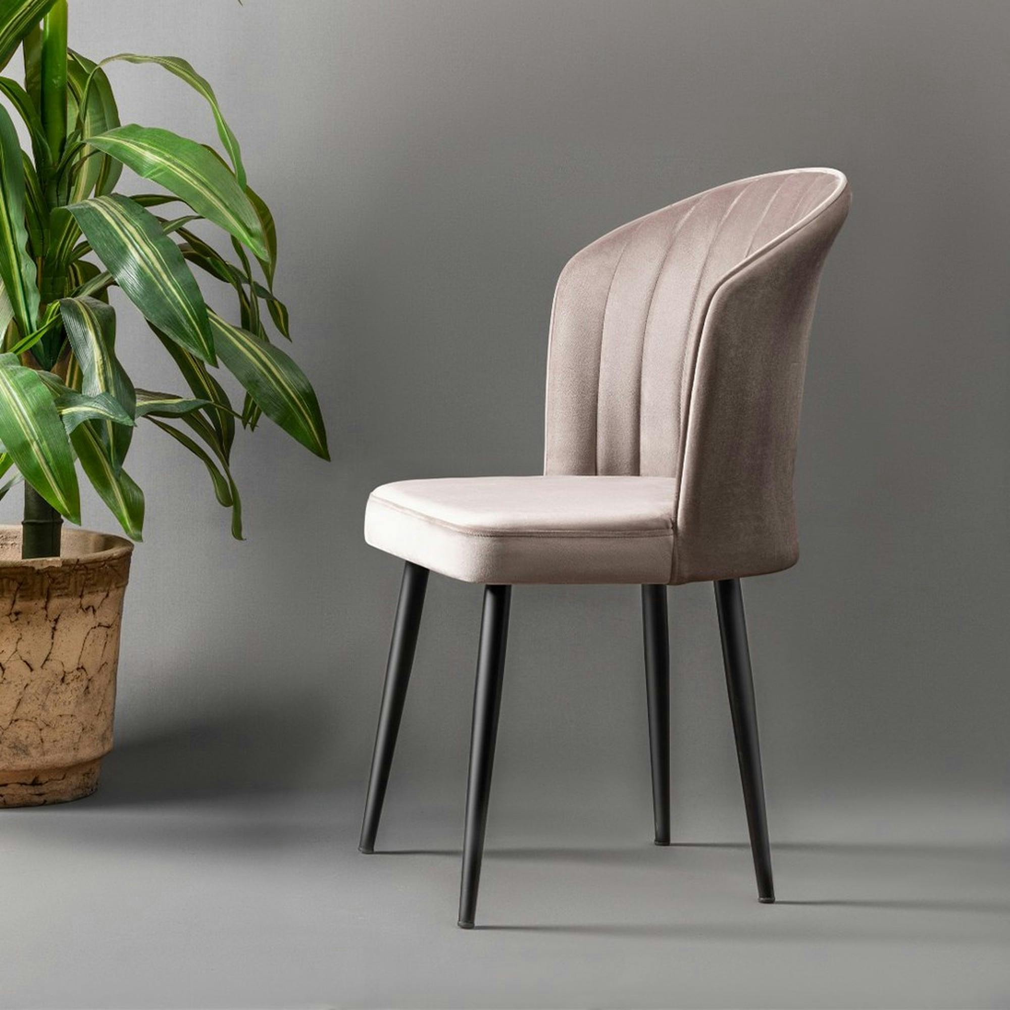 Chaise en velours beige - dossier enveloppant ROSARIO (Lot de 2)