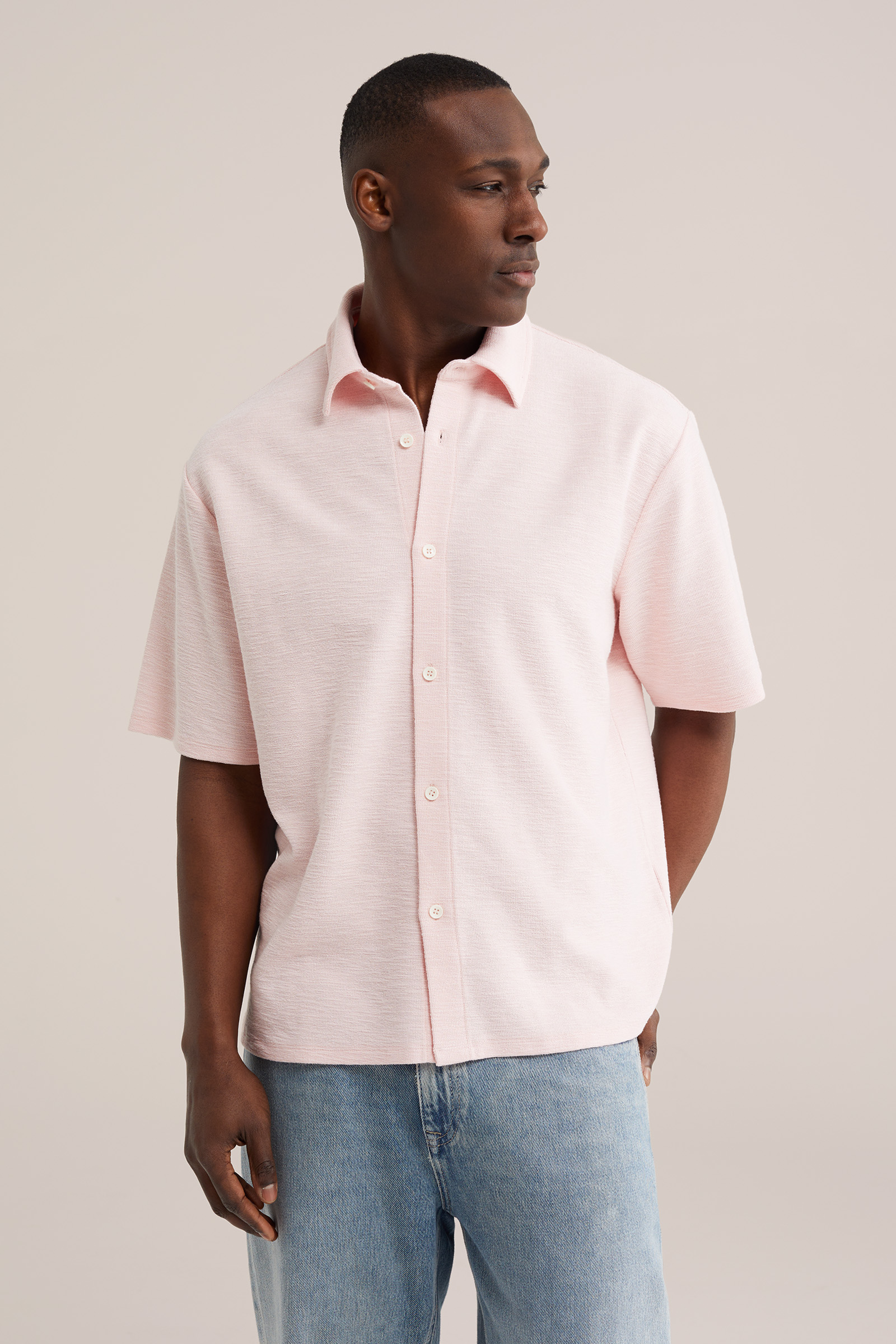 Heren relaxed fit gebreid overhemd