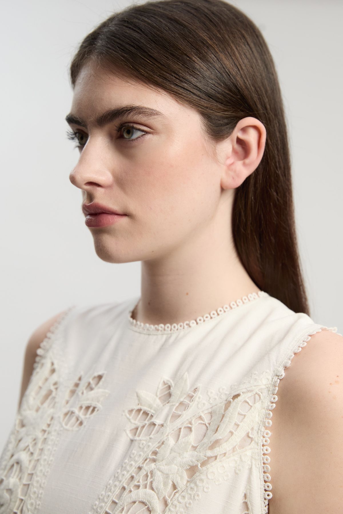 KarenMillen Petite Cutwork And Embroidery Linen Viscose Woven Maxi Dress