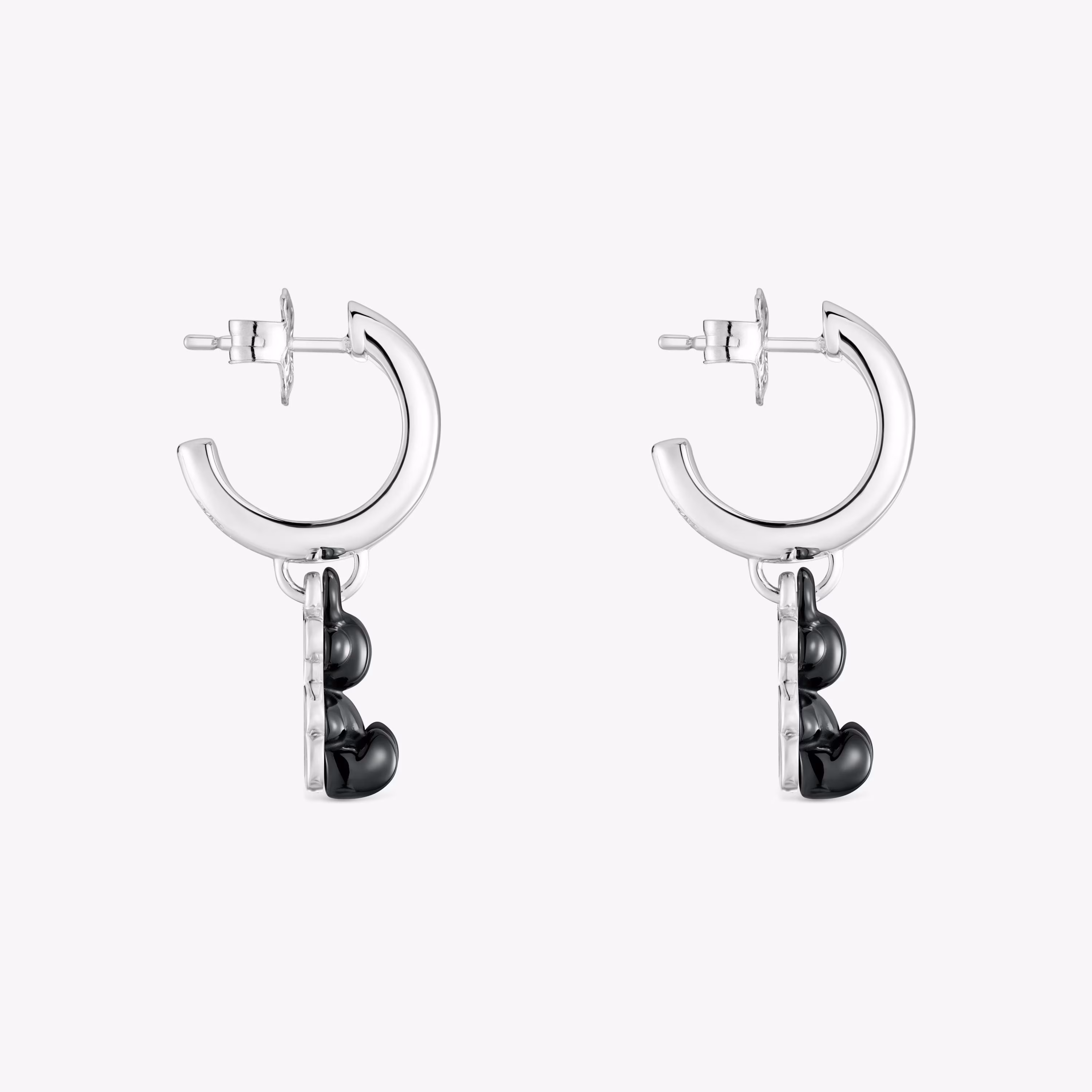 Pendientes aro de plata con cerámica negra y doble oso Bold Bear