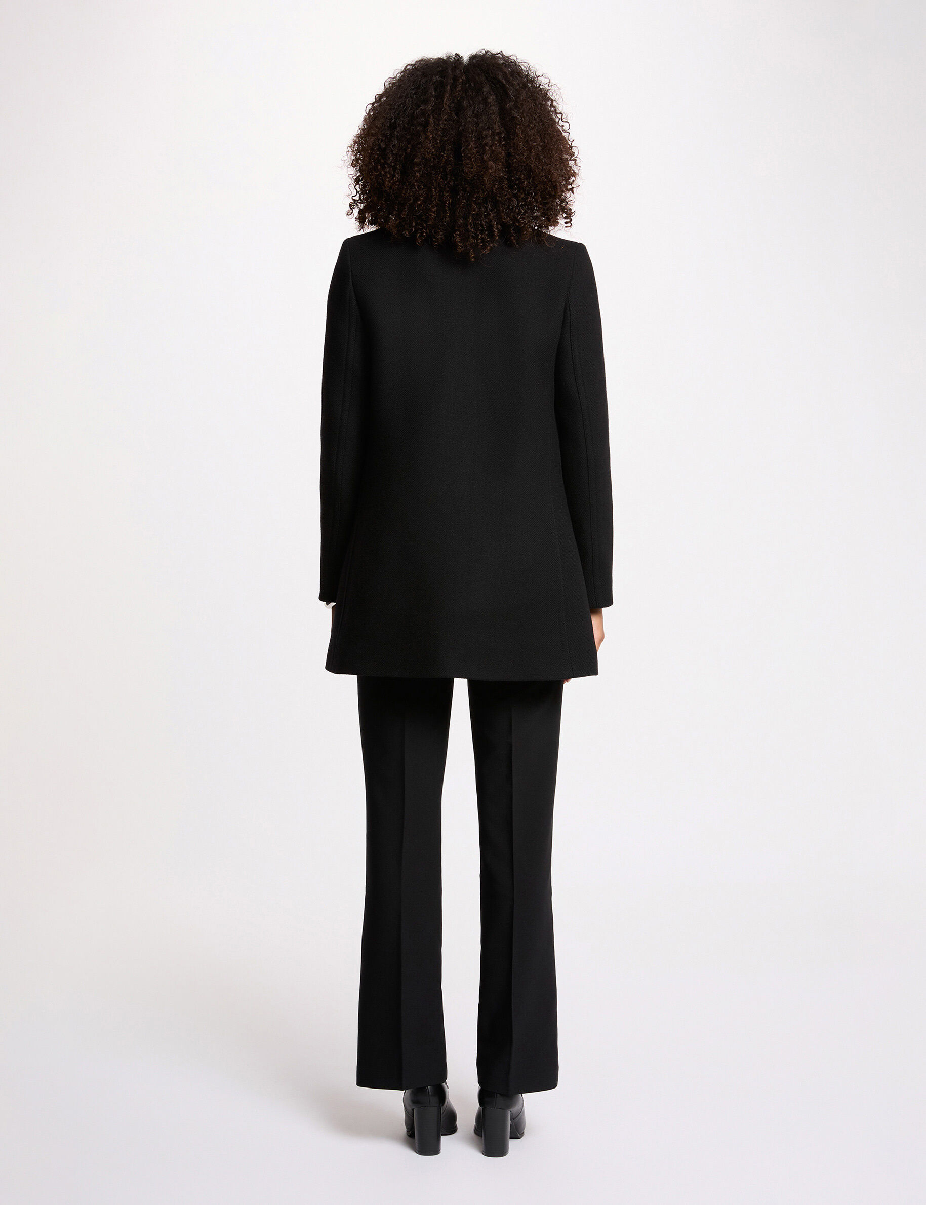 Mid-Length Straight Coat Black Women