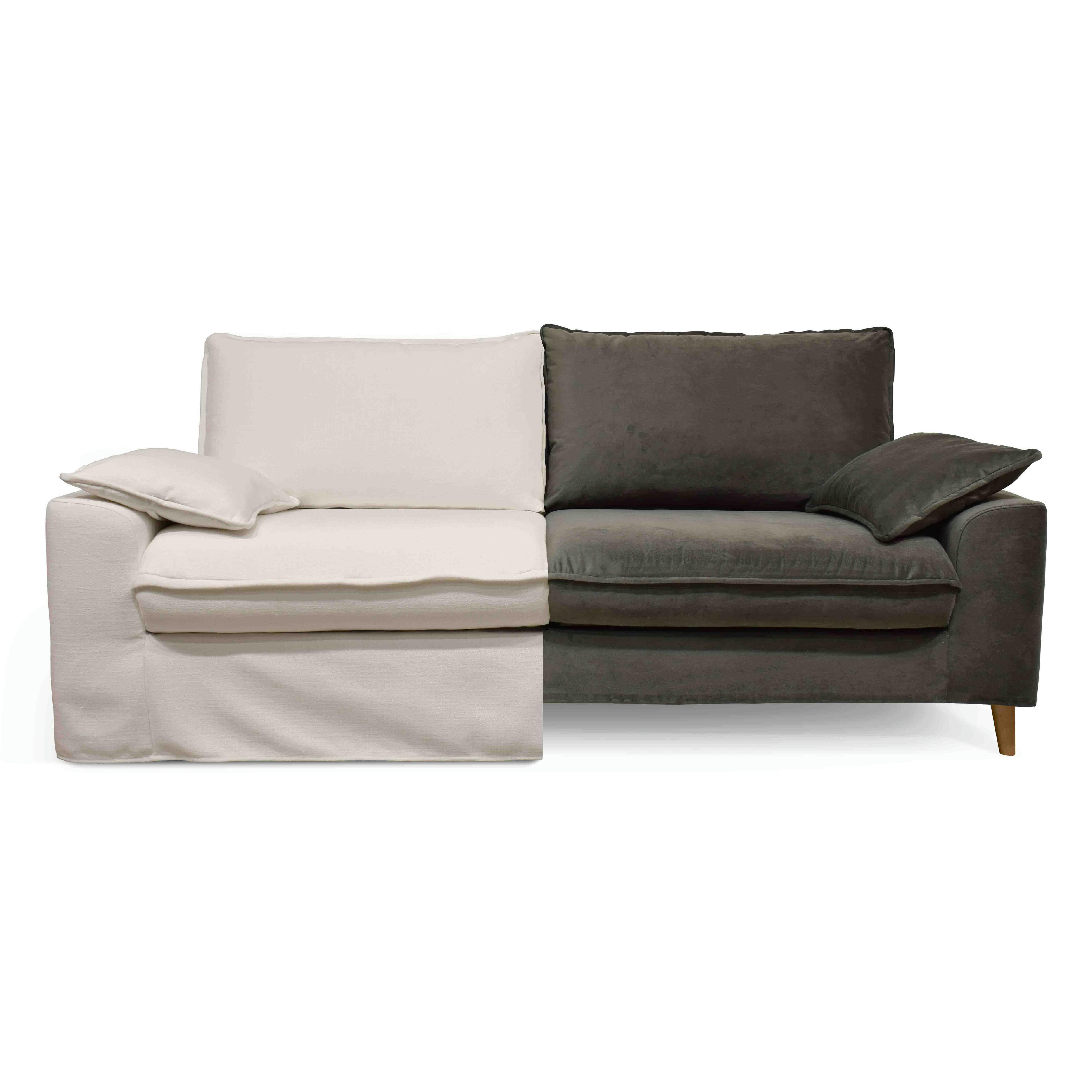 JAROD - Canapé tissu blanc avec une housse supplémentaire velours kaki