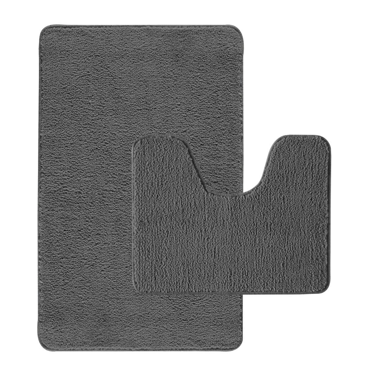 POLYNESIE - Lot de 2 tapis de bain polyester  50x80cm +  contour gris