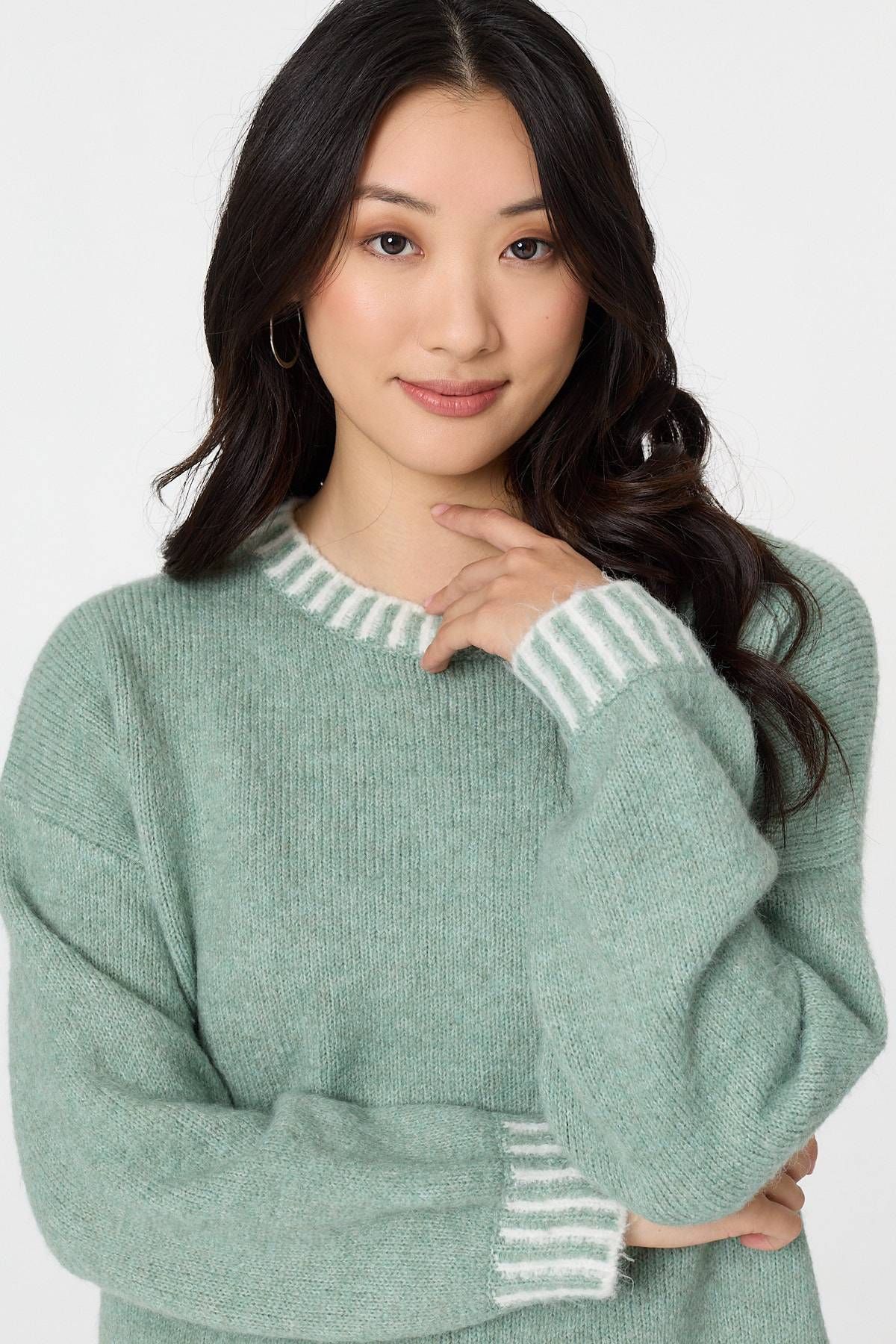 Izabel London Contrast Trim Balloon Sleeve Jumper