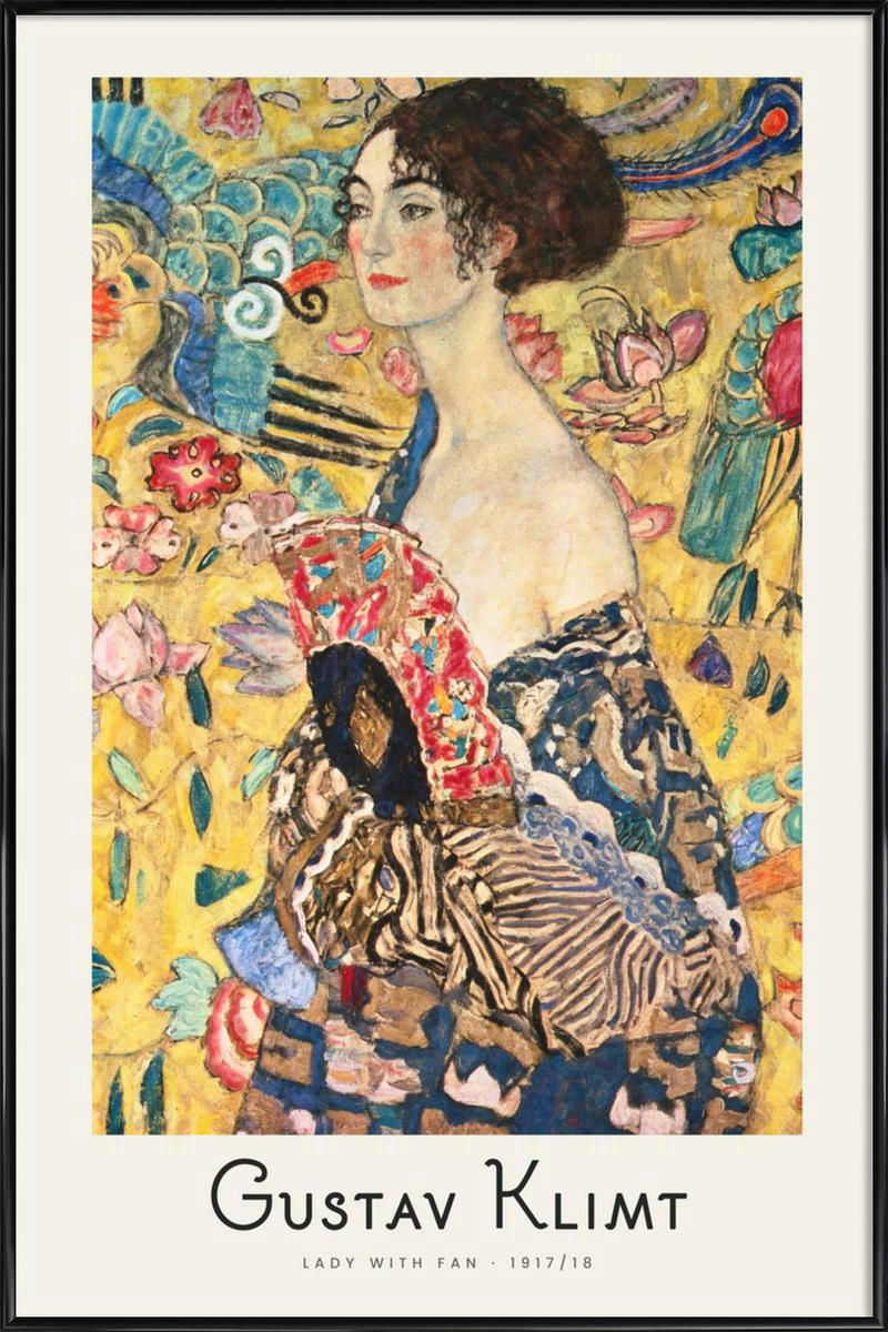 KLIMT - LADY WITH FAN - Affiche dans cadre standard (noir) multicolore 40x60