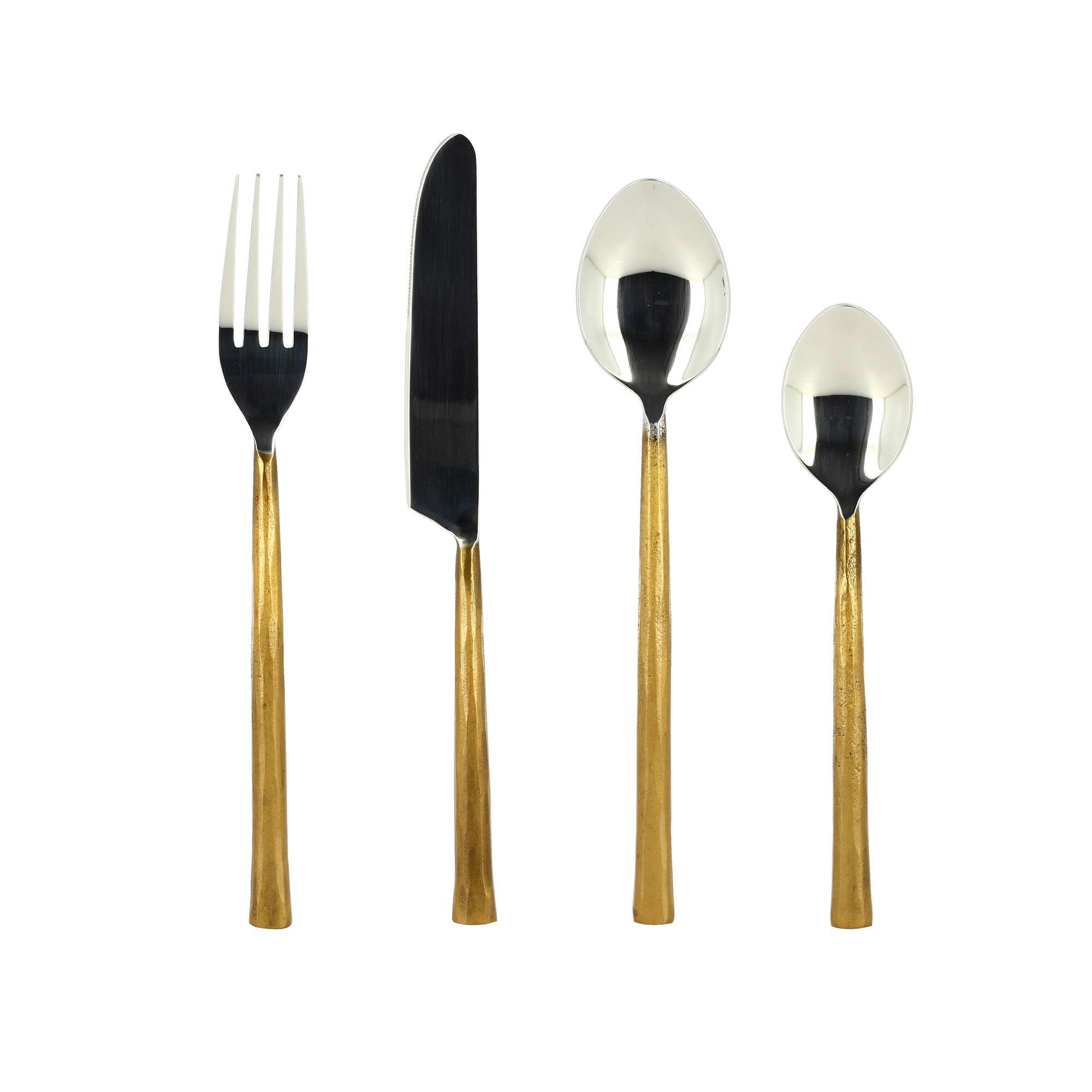 KHOS - Lot de 6 cuillères de table en acier inoxydable argent et doré