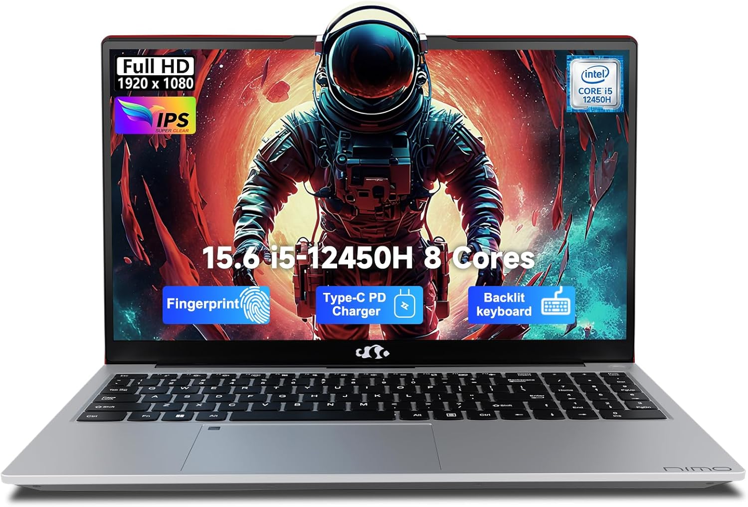NIMO 15.6 FHD-IPS-Laptop  Intel i5-12450H 8 Cores 8GB RAM 256GB SSD (Beat i7-11800H  Up to 4.4 GHz) 100W Type-C Fingerprint Backlit Keyboard for Professionals & Students Office  Study & Travel