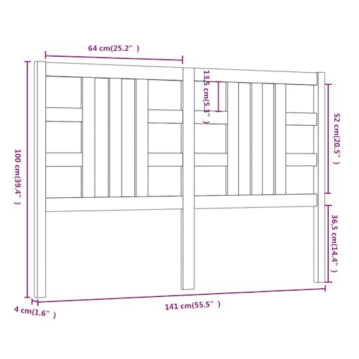 NNEVL Bed Headboard Black 141x4x100 cm Solid Wood Pine