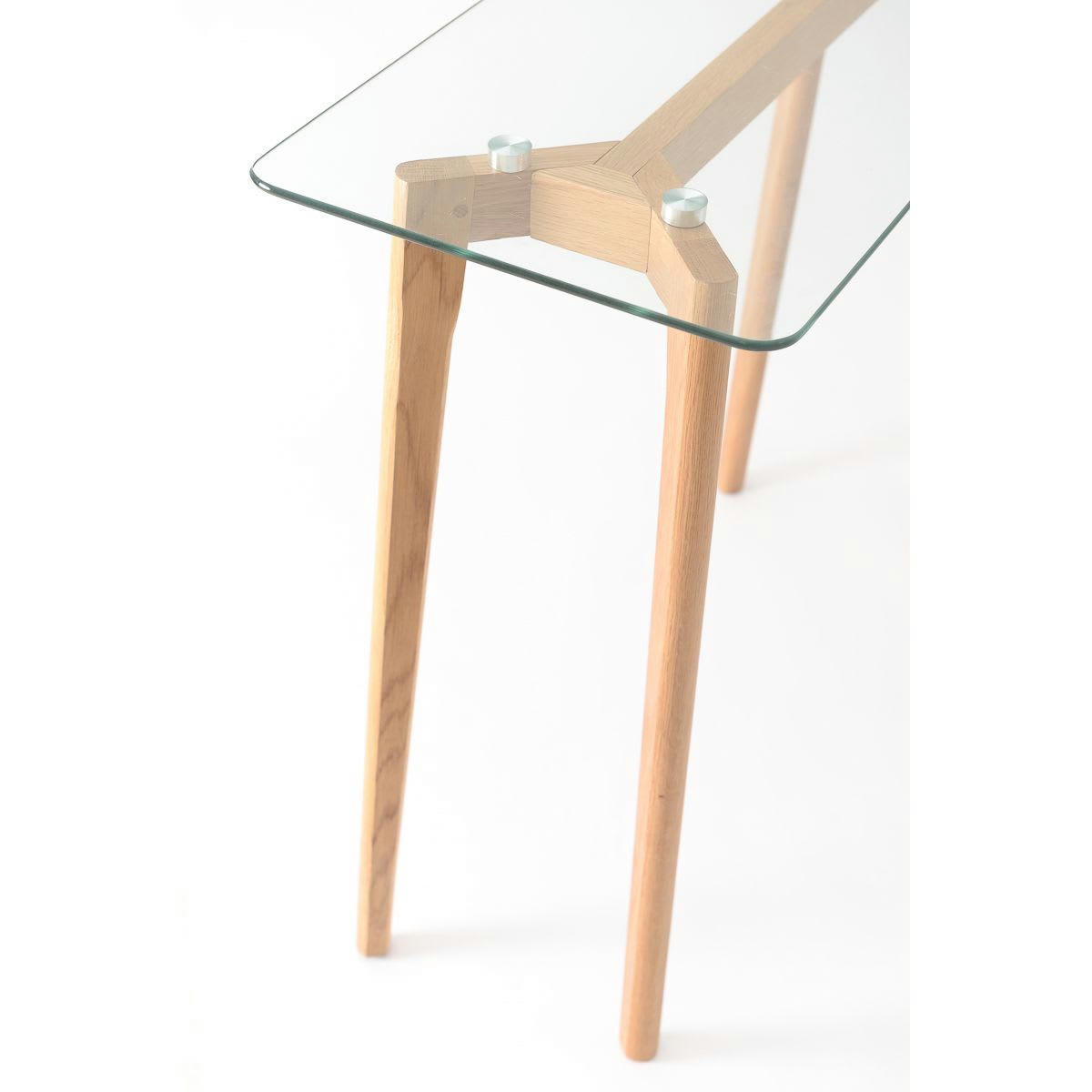 SCANDIE - Console en verre trempé et piétement chêne