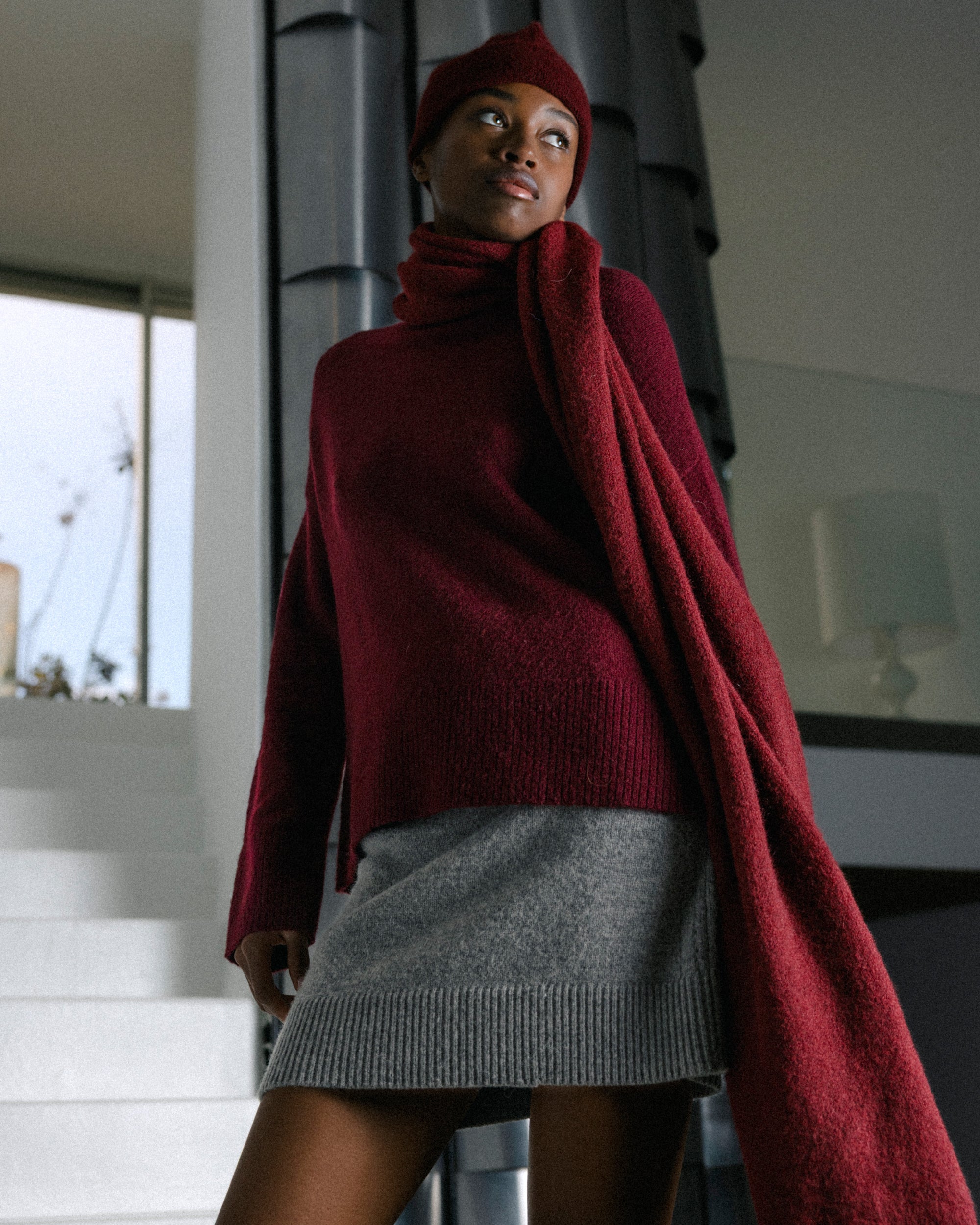 Jupe ajustée en maille gris Shae