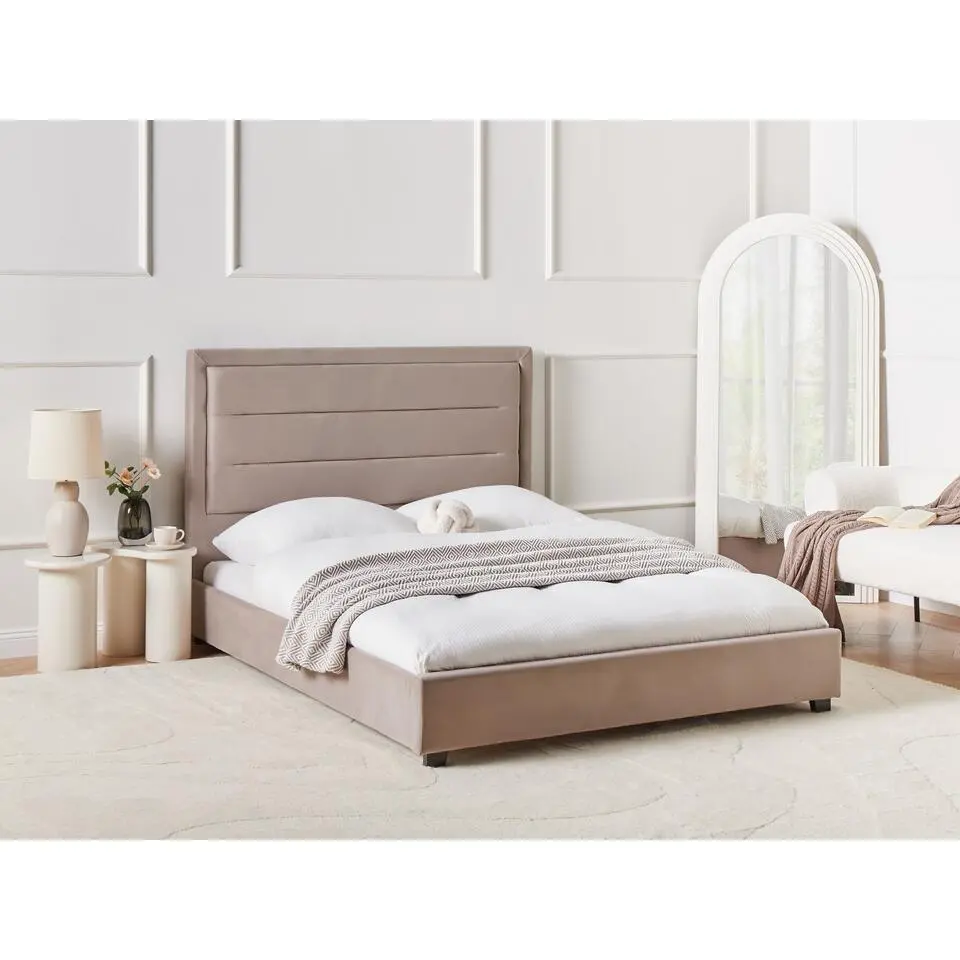 ROUEN - Tweepersoonsbed - Taupe - 140 x 200 cm - Fluweel