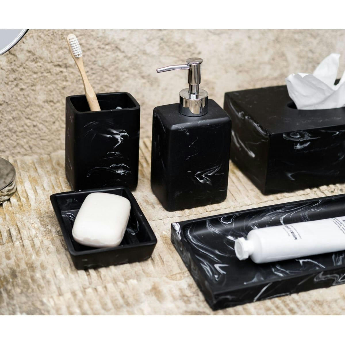 EFFET MARBRE - Porte savon rectangulaire en polyrésine effet marbre 13x9,5x2.5cm