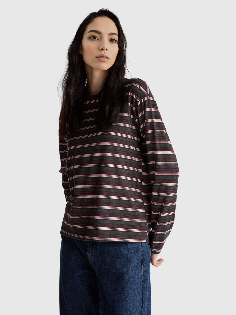 Striped t-shirt with lurex collar