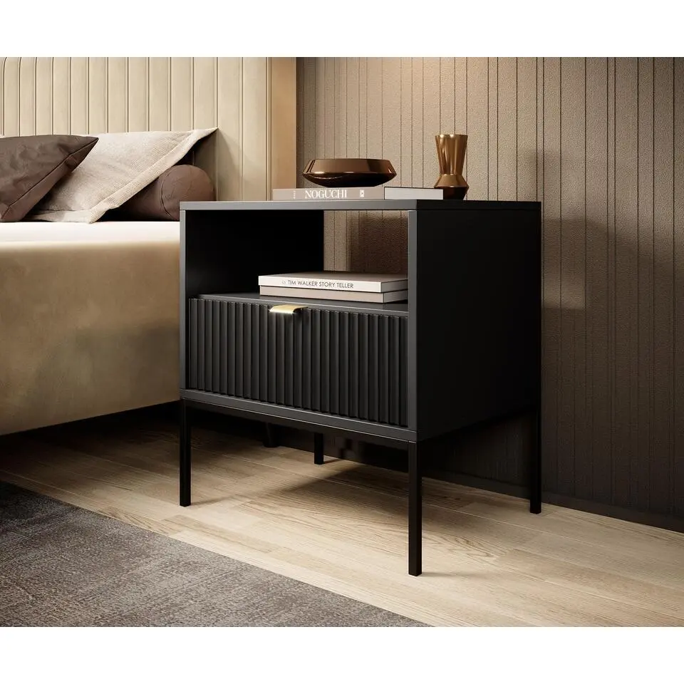 Meubella - Nachtkastje Navil - Zwart - 54 cm