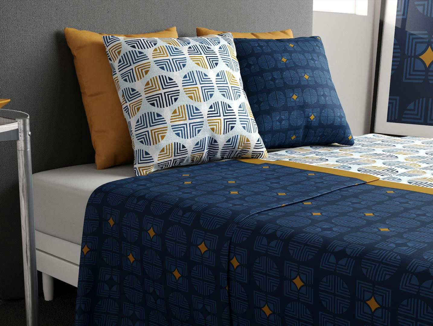 SIRIUS - Parure de drap coton bleu 180x290 cm