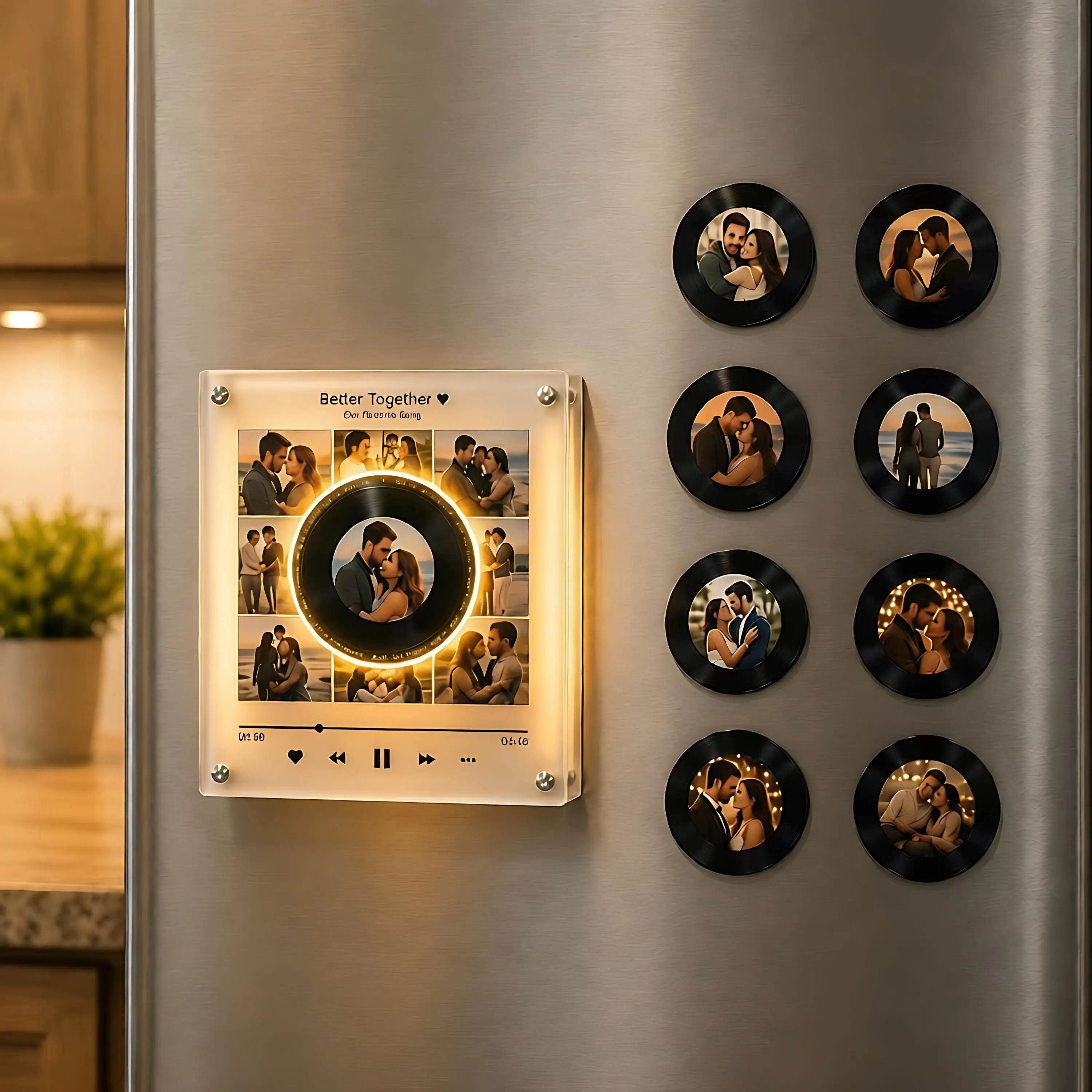 Personalized NFC Music Photo Fridge Magnet, Custom Vinyl Record Player, Rotating Music Box, Voice Message, Anniversary Gift for Him Her