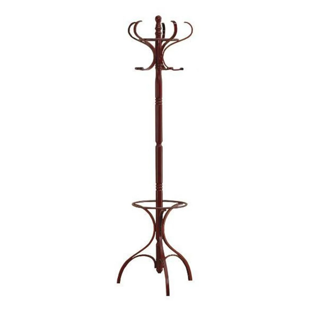 Traditional Style Walnut Hall Tree Coat Rack with Umbrella Stand