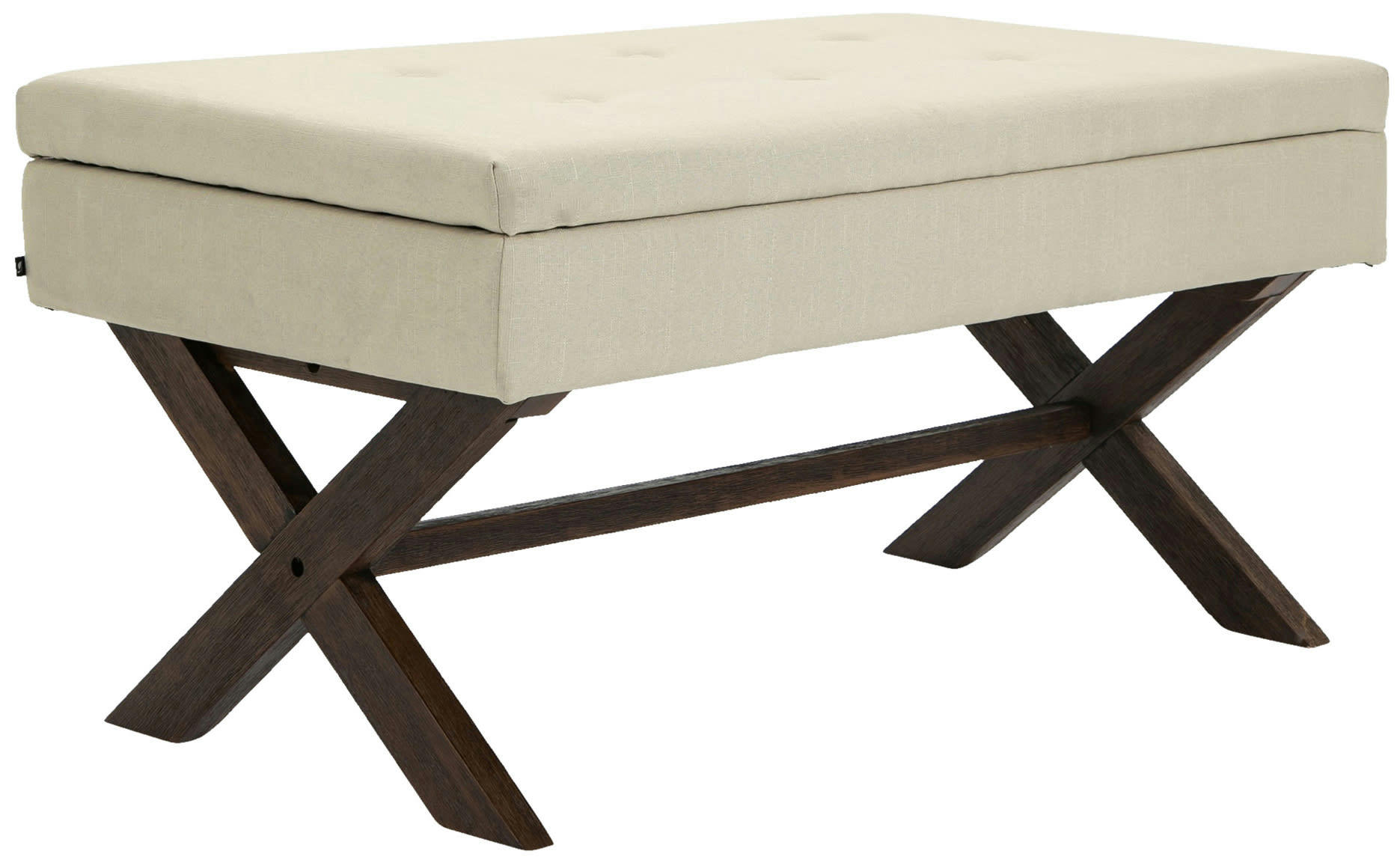 NAMARO - Banquette avec pieds en bois assise en tissu Crème