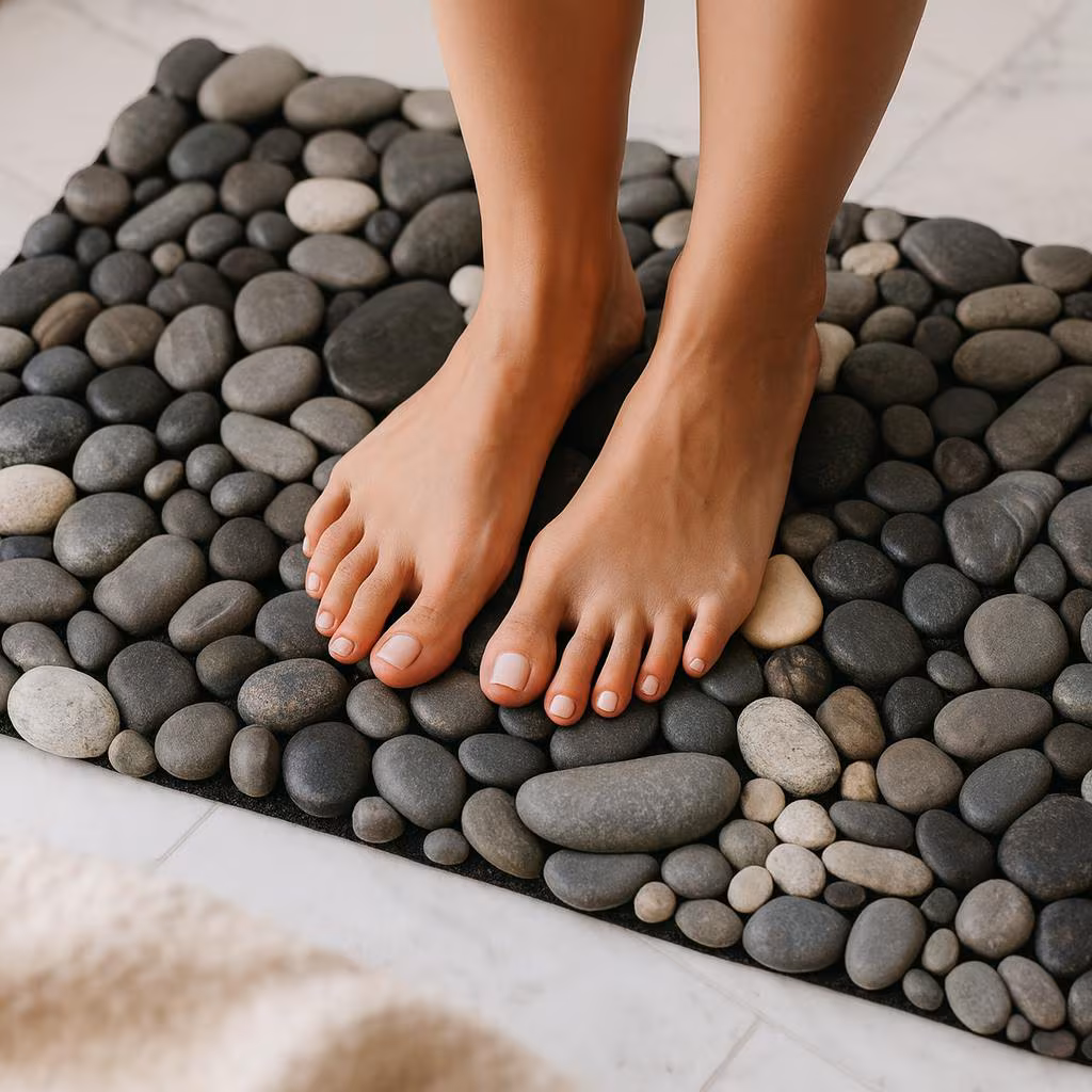 Handmade River Stone Mat: Foot Massage, Nature Inspired Decor