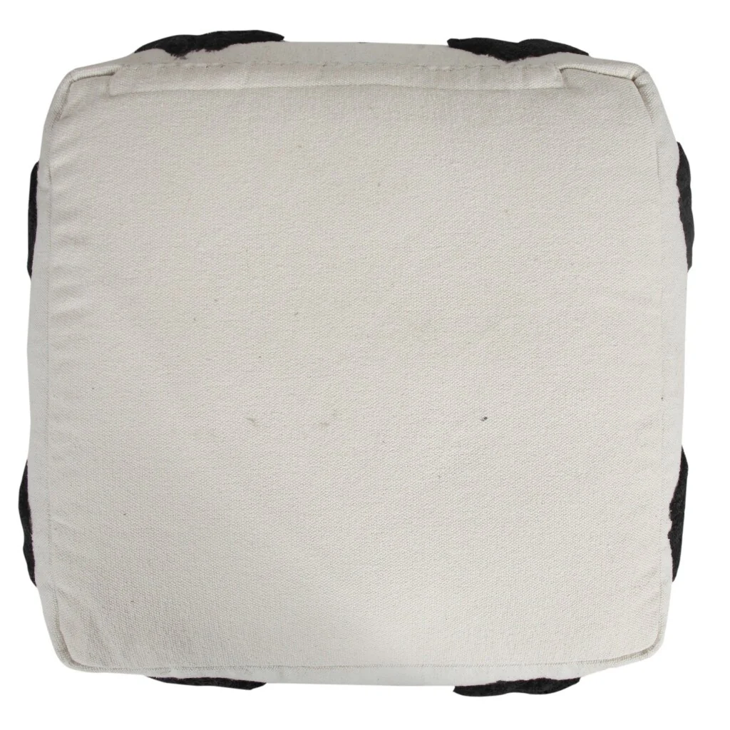 Geometric White Cotton Pouf Ottoman 18 Inch for Living Room Decor