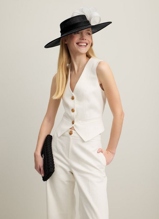 Willow Black and White Wide Brim Ribbon Detail Hat