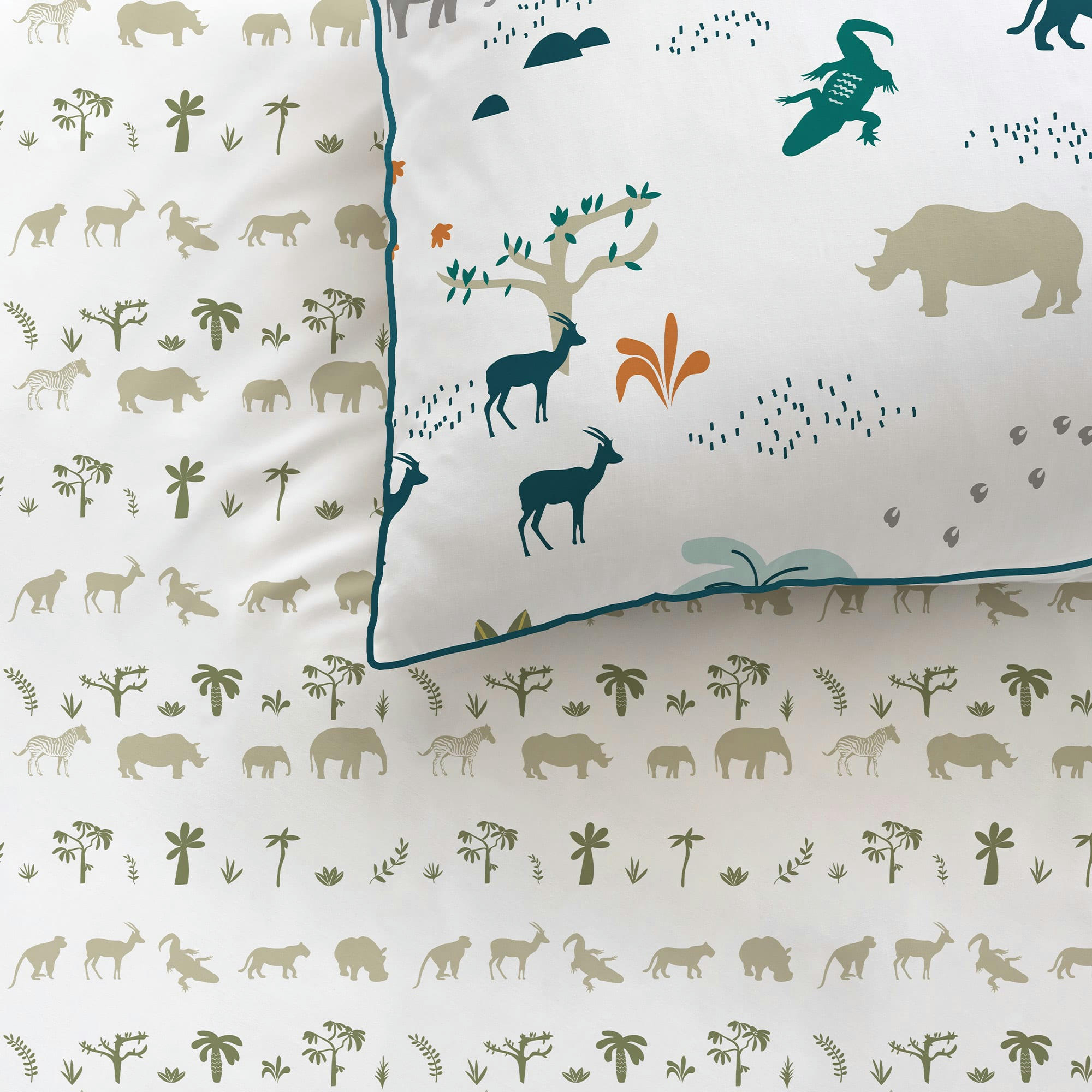 SAFARI - Parure de lit imprimée en coton Blanc 140x200+63x63cm