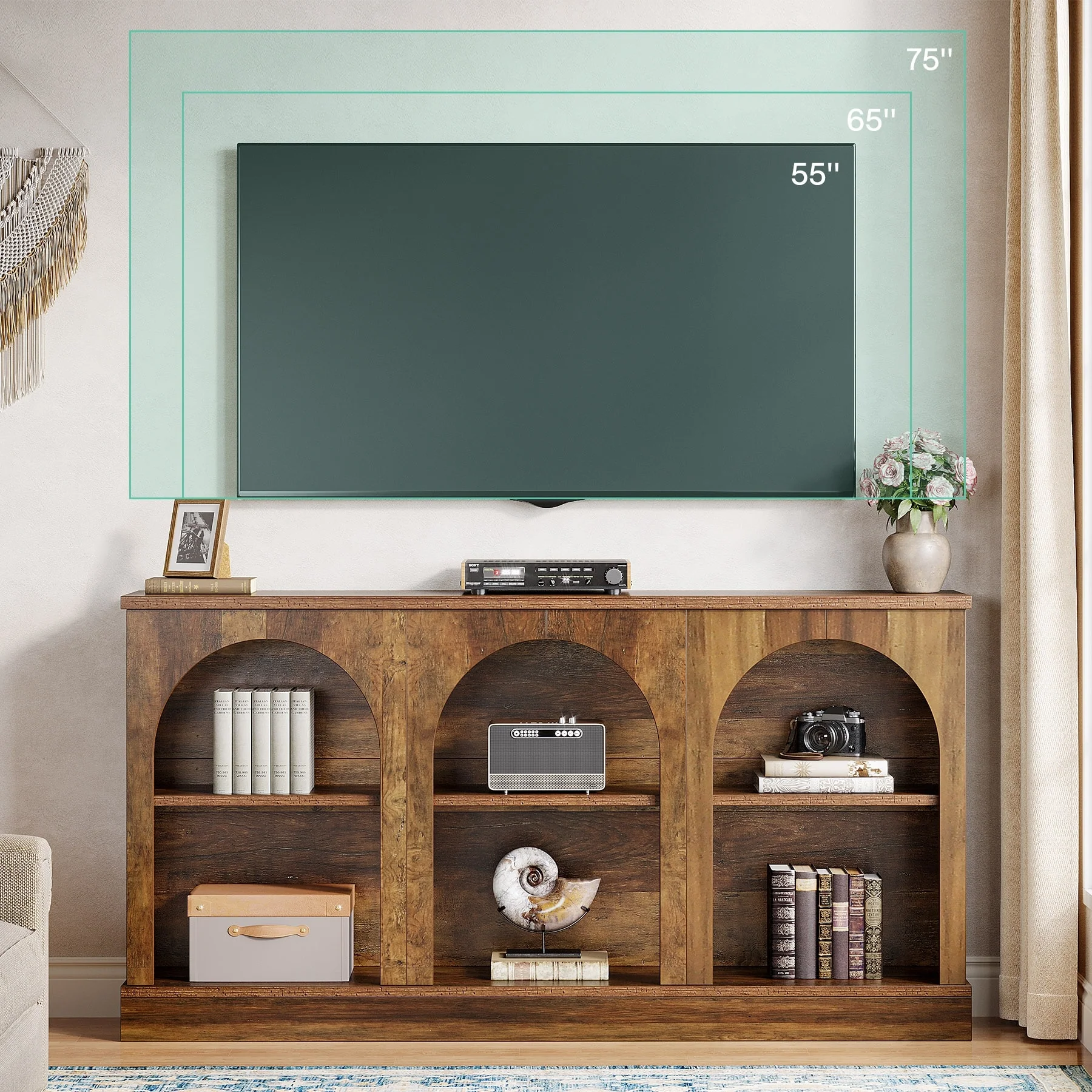 TV Stand for 55/60/65 Inch TV, Farmhouse Country Entertainment Center