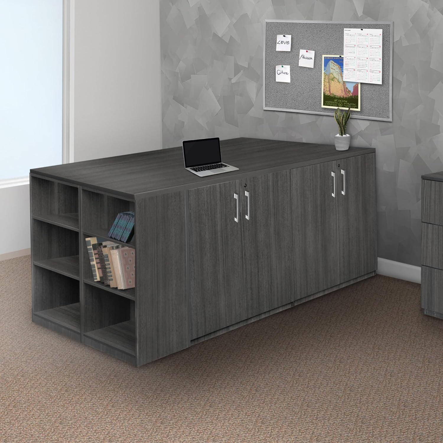 Regency Legacy Stand Up Storage Cabinet Quad with Bookcase End- Ash Grey