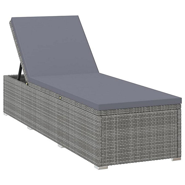 Chaise longue en résine tressée et coussin (195x60x31 cm - Gris clair)