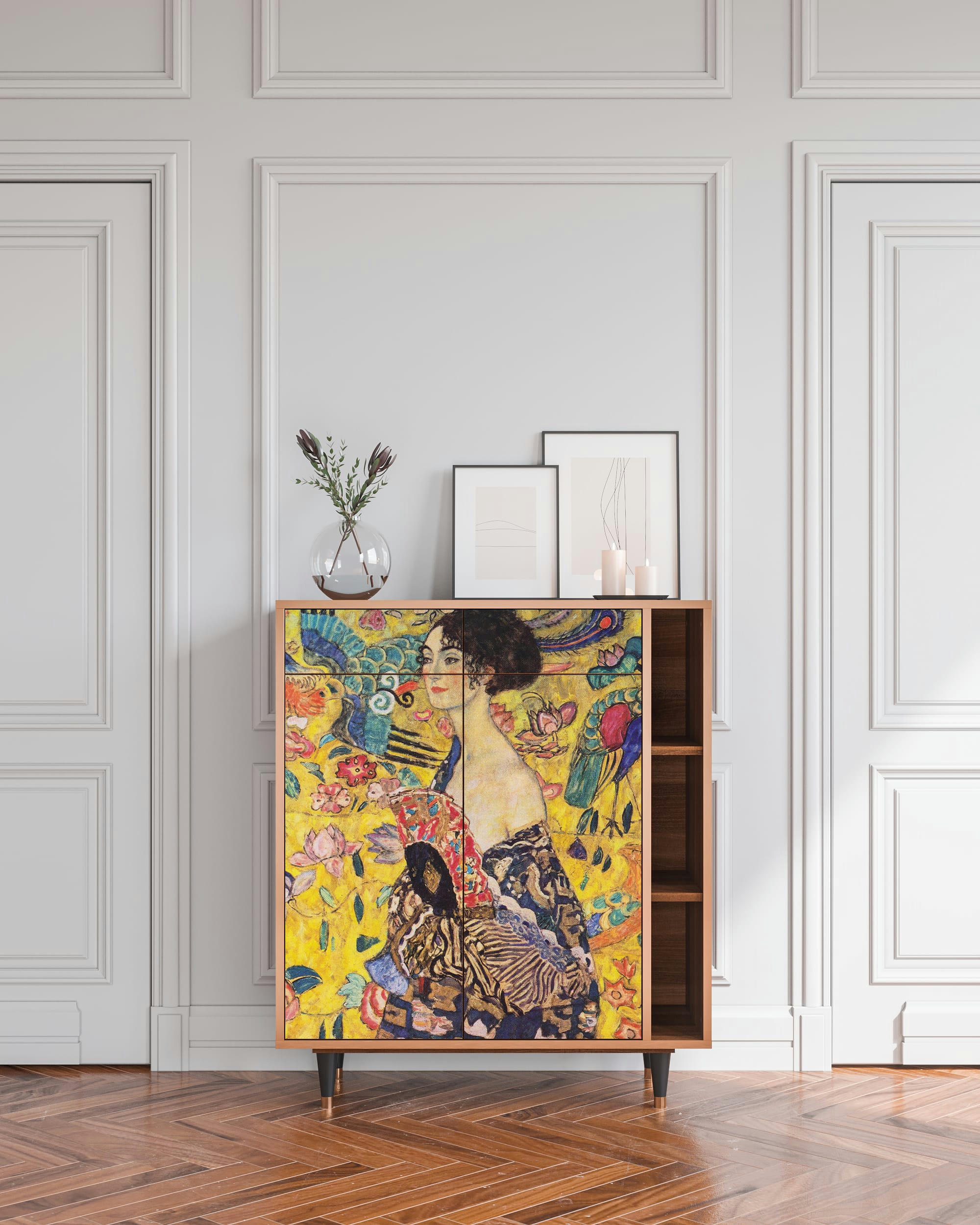 LADY WITH FAN BY GUSTAV KLIMT - Buffet  jaune 2 tiroirs et 2 portes L 94 cm