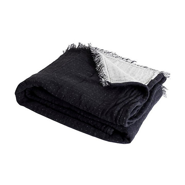 Couverture plaid BITALD en coton 100 % - Noir avec franges - 130x170 cm - SACASA
