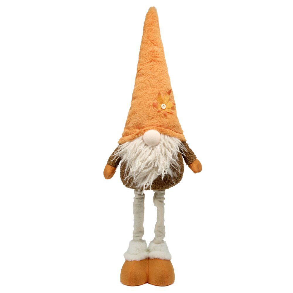 Gnome à poser thème automne en feutrine jambes extensibles 20x13xH75cm (2 modèles orange ou marron)