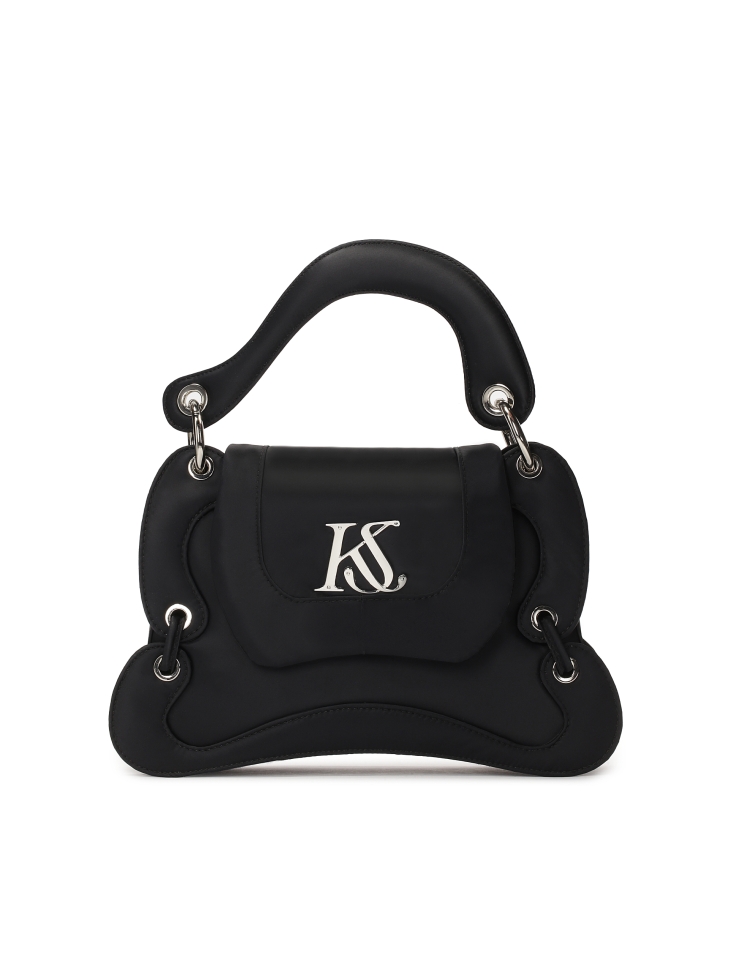 Black handbag with irregular shape