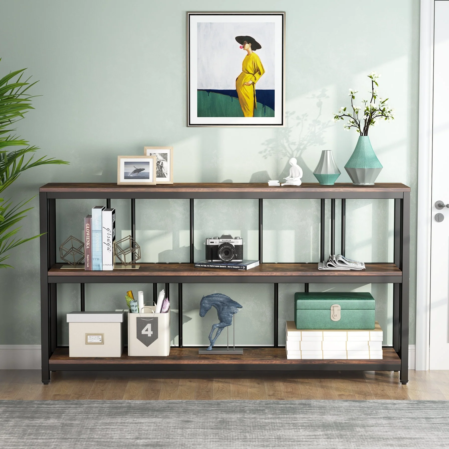 70.9 Narrow Long Console Table, 3 Tiers Sofa Table with Storage Shelves, Entryway Table